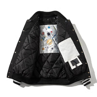 Jaqueta bordada vintage moda street com capuz