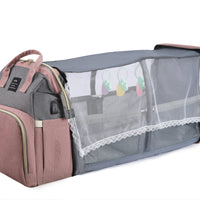 Bolsas de fraldas e Mini berço para mamãe bebê mochila trocador de sombra rede mosquiteira carregamento USB carrinho de bebê bolso para pendurar brinquedos grátis