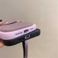 Capa de telefone carteira tiracolo de couro tira para iPhone de luxo