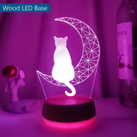 Mais recente luz noturna acrílica 3D led lua e gato