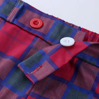 Calças xadrez casual com zíper elástico na cintura