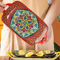 Prato de peixe de cerâmica estilo boêmio com alça: 32 x 8 cm