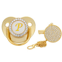 Chupeta de luxo cor ouro com a letra inicial do seu filho(a)