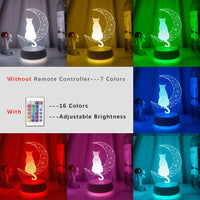 Mais recente luz noturna acrílica 3D led lua e gato