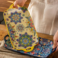 Prato de peixe de cerâmica estilo boêmio com alça: 32 x 8 cm