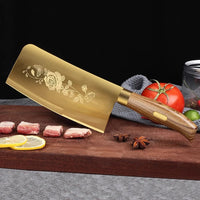 Conjunto com 4 Pcs Faca de cozinha de luxo dourada Seiko lâmina de aço inoxidável com titânio banhado a ouro