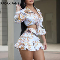 Lindo conjunto top curto manga longa com saia sexy