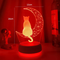 Mais recente luz noturna acrílica 3D led lua e gato