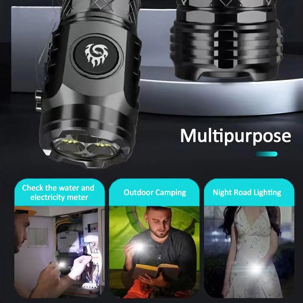 Lançamento - Nova Mini lanterna led de três olhos, luz forte, recarregável, portátil, iluminação extrema, longo alcance com poderosas luzes flash